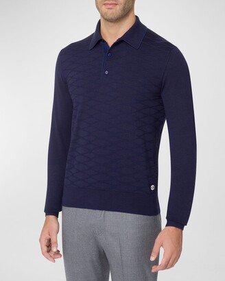 Men's Patterned Cashmere-Silk Polo Sweater