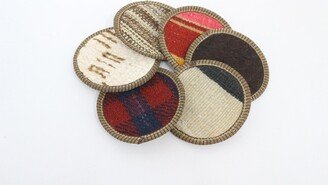 Beer Coaster, Rug Glass Pad, Beige Striped Unique Oriental Wholesale Rustic Table 604