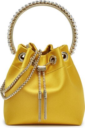 Mini Satin Bucket Bag, Bag, Yellow, Drawstring