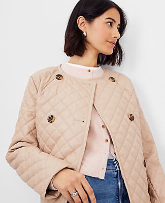 Petite Quilted Faux Leather Double Breasted Jacket