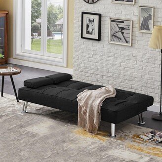 GEROJO Modern Convertible Folding Futon Sofa Bed with 2 Cup Holders, Fabric Loveseat Sofa Bed with Removable Armrests