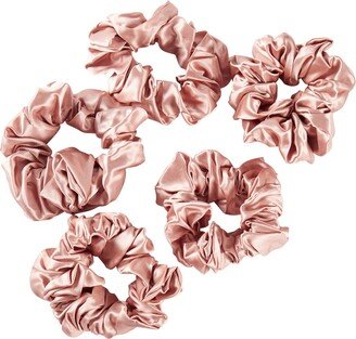 Soft Strokes Silk Pure Mulberry Silk French Scrunchie Set Of Five In Rose Gold