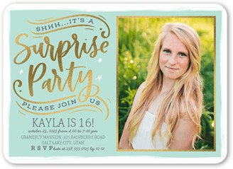 Girl Birthday Invitations: Secret Party Birthday Invitation, Blue, 5X7, Matte, Signature Smooth Cardstock, Rounded