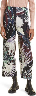 Frosty Forest Print Pleated Crop Straight Leg Pants