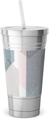 Travel Mugs: Deco Mod Hex Reflections - Sorbet Stainless Tumbler With Straw, 18Oz, Gray