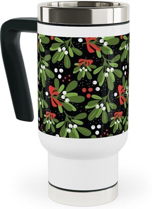 Travel Mugs: Mistletoe Night On Black Travel Mug With Handle, 17Oz, Multicolor