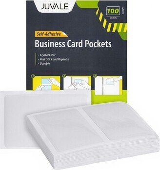 Juvale 100-Pack Clear Adhesive Business Card Holder Pockets with Self-Adhesive Top Load Plastic Protector Sleeves Labels for Labeling, 3.75x2 in