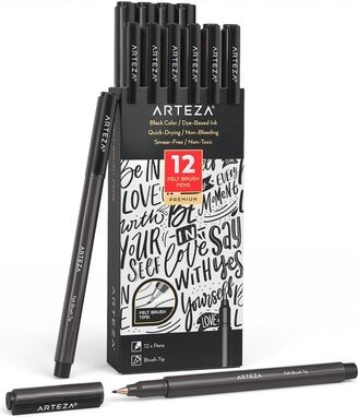 Arteza Set of Black Felt Brush Tip Pens - 12 Pack