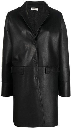 Single-Breasted Leather Coat-AG