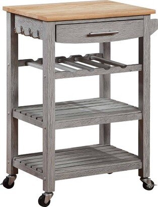 Ellaine 4 Tier Butcher Block Kitchen Cart with Drawer and Wine Rack Wirebrush Light/Butcher Block - Breighton Home