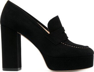 Penny-Slot 115mm Suede Platform Sandals-AB