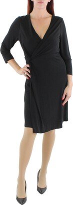 Petites Womens Surplice Knee Wrap Dress