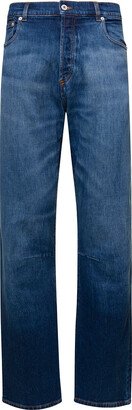 Blue Denim Straight Leg Jeans With Logo Patch In Cotton Man