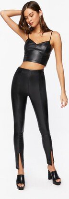 Faux Leather Split-Hem Skinny Pants