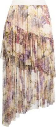 Neutral Lyrical Floral-Print Asymmetric Skirt