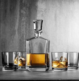 Whiskey Decanter Set & Glasses, 739Ml Crystal Liquor With 4 Double Old Fashioned Glasses. For Bourbon, Scotch, Brandy, Wi