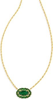 Elisa Crystal Framed Mother of Pearl Adjustable Pendant Necklace in 14K Gold Plated, 16