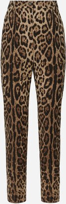 High-waisted pants in leopard-print wool