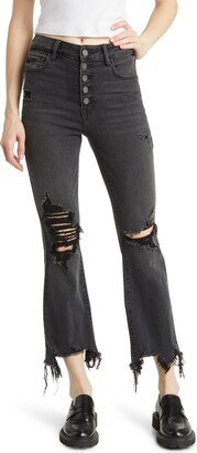 Distressed Ripped Button Fly Straight Leg Jeans