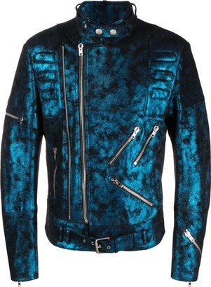 Metallic-Effect Leather Biker Jacket