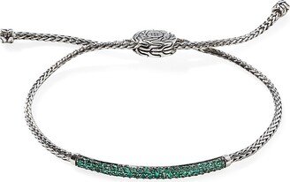 Classic Chain Sterling Silver & Emerald Bar Bracelet