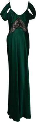 V-Neck Lace-Panelled Satin Gown