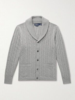 Shawl-Collar Cable-Knit Cashmere Cardigan-AA
