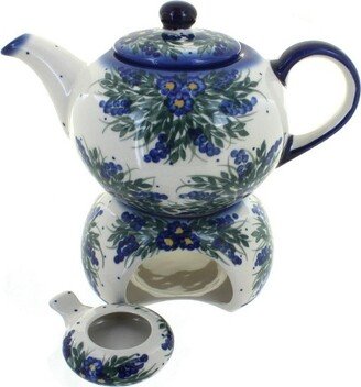 Blue Rose Pottery Blue Rose Polish Pottery Hyacinth Teapot with Warmer & Candle Holder