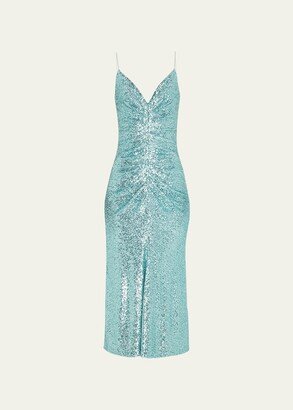 Sequined Ruched Midi Cocktail Dress