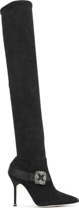 Plinianuthi black suede over-knee boots