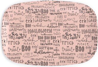 Serving Platters: Halloween Words - Black Serving Platter, Pink