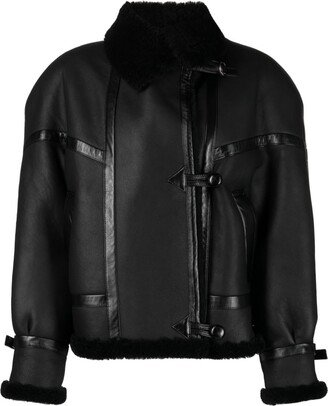 Shearling-Lined Leather Aviator Jacket