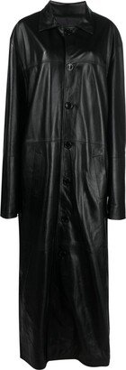 Button-Front Leather Coat