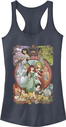 Juniors Womens Disney Princesses Vintage Collage Racerback Tank Top - Indigo - Large