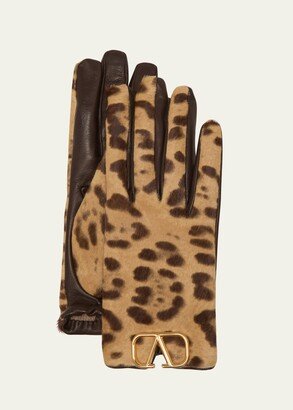 V-Logo Leopard Gloves