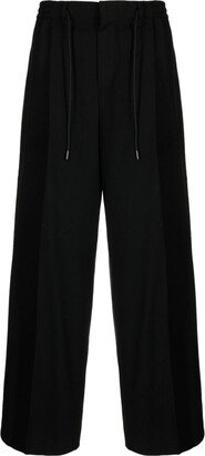 Elasticated-Waist Wool Wide-Leg Trousers-AA