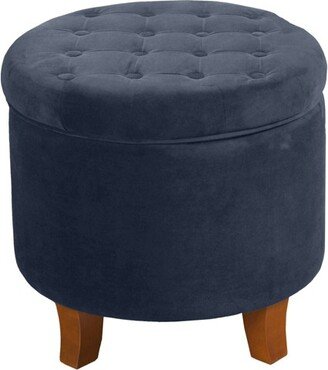 Button Tufted Velvet Upholstered Wooden with Hidden Storage Ottoman Dark Blue/Brown