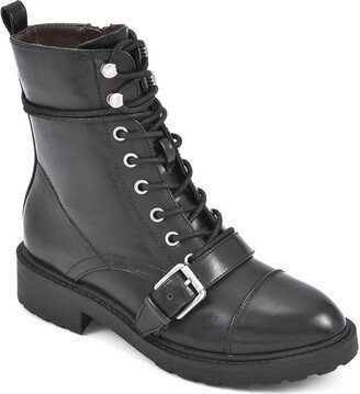 Decree Womens Faux Leather Block Heel Combat & Lace-up Boots