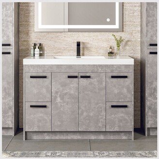 Lugano 42 inch Cement Gray Modern Bathroom Vanity with White Integrated Acrylic Top