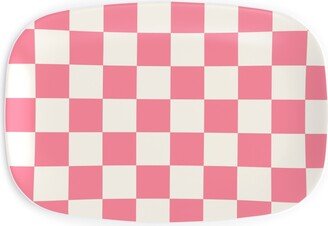 Serving Platters: Checkered Pattern - Pink Serving Platter, Pink