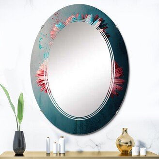 Designart 'Pink And Blue Flower Gerbera I' Printed Floral Daisy Wall Mirror