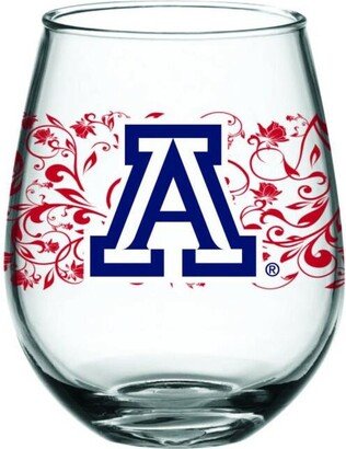 Arizona Wildcats 15 Oz Floral Stemless Wine Glass