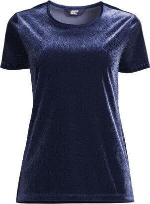 Land' End Women' Short Sleeve Velvet Crew Neck Top - X-Small - Deep Sea Navy