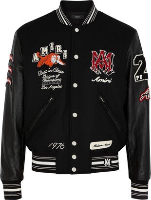 Embroidered Wool-blend and Leather Varsity Jacket