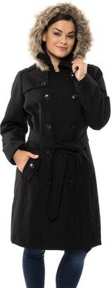 Alpine Swiss Womens Wool Parka Jacket Removable Fur Trim Hood Belted Trench Coat BLK MED