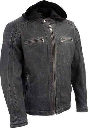 Milwaukee Leather Vintage SFM1802 Men's Black Nubuck Leather Motorcycle Style Fashion Leather Jacket with Hoodie - Medium