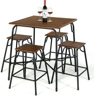 5 Pieces Bar Table Set with 4 Counter Height Backless Stools-Rustic Brown - 33