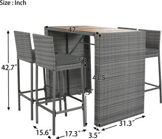 5 Piece Patio Wicker Bar Set, Bar Height Chairs with Non-Slip Feet and Fixed Rope