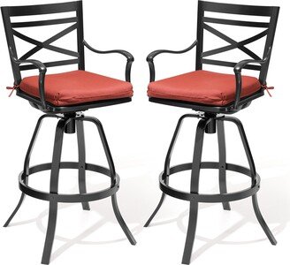 Crestlive Products Outdoor Cast Aluminum Swivel Bar Stool with Cushion 2 PCS