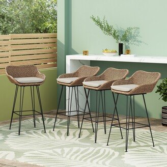 Kevin Outdoor Wicker and Iron Barstool